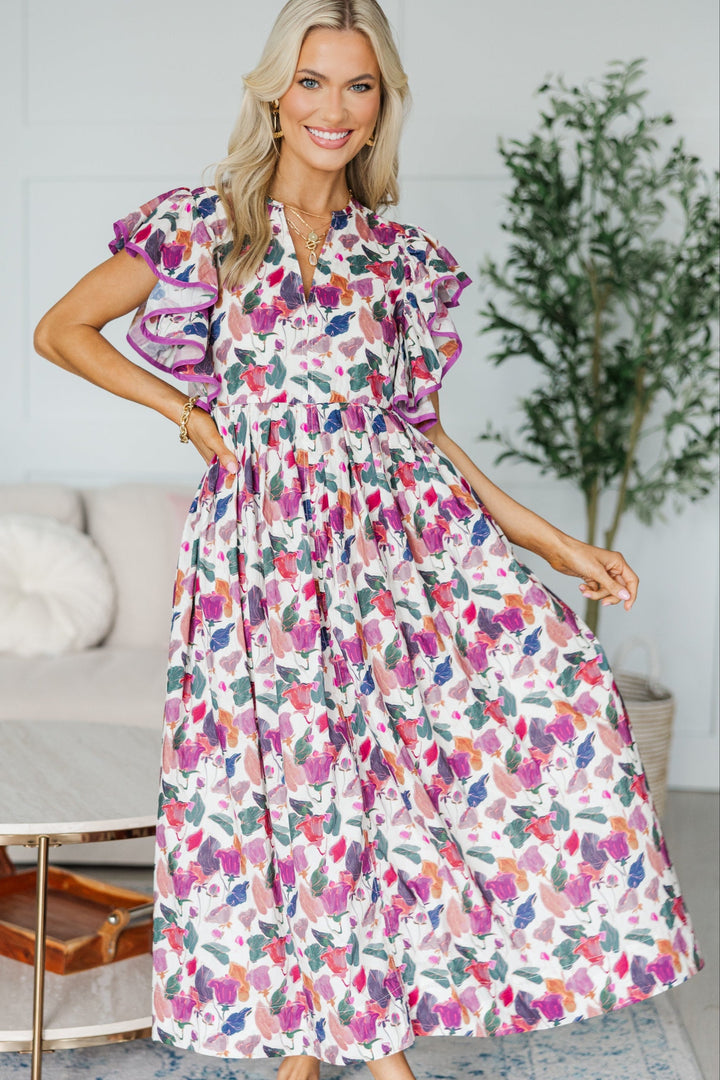 NURSING COLLECTION: Closer Than Ever Magenta Pink Floral  Midi Dress