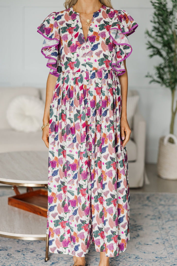 NURSING COLLECTION: Closer Than Ever Magenta Pink Floral  Midi Dress