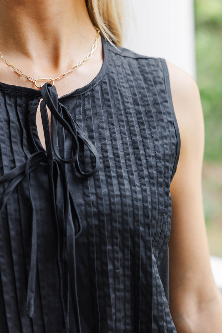 Send Them Away Black Pleated Dress