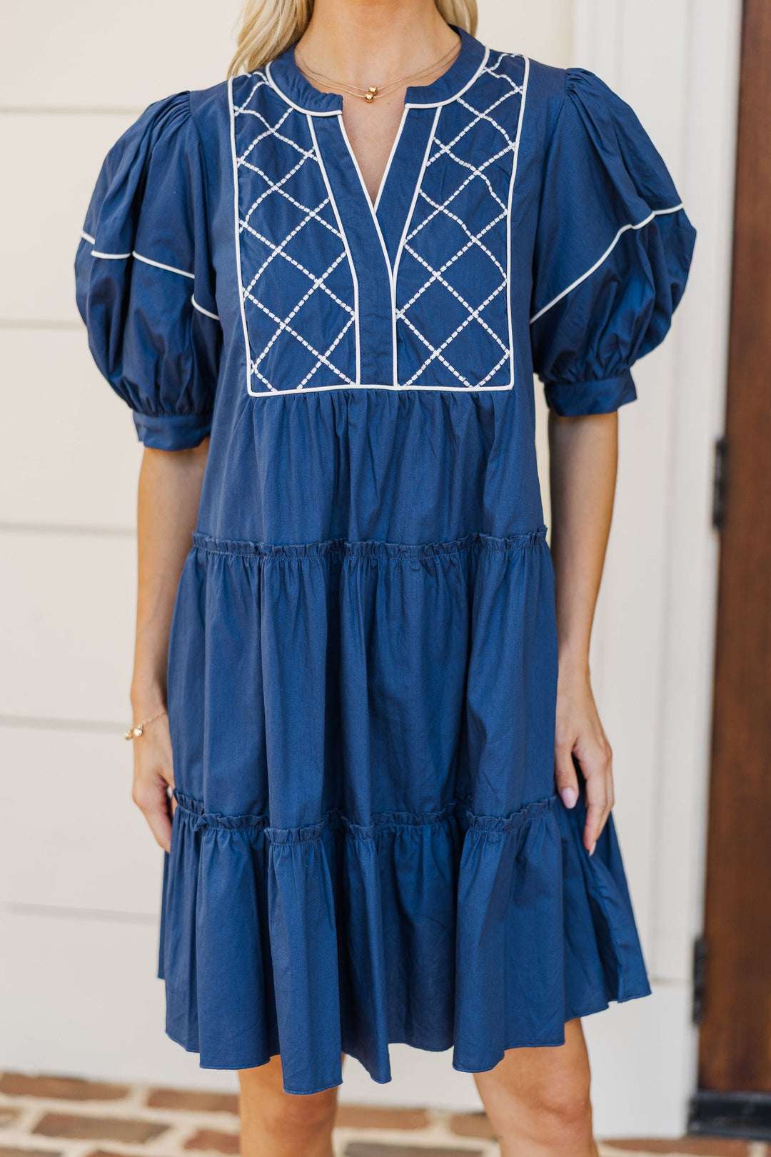 Just Second Nature Navy Embroidered Babydoll Dress