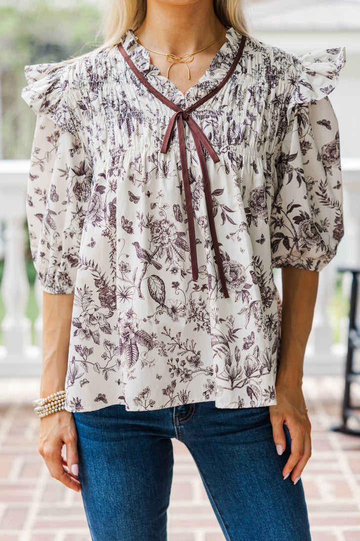 Natural Ease Brown Toile Blouse