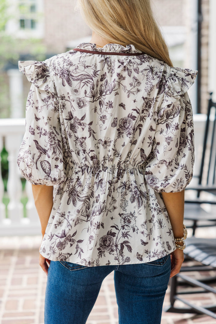 Natural Ease Brown Toile Blouse