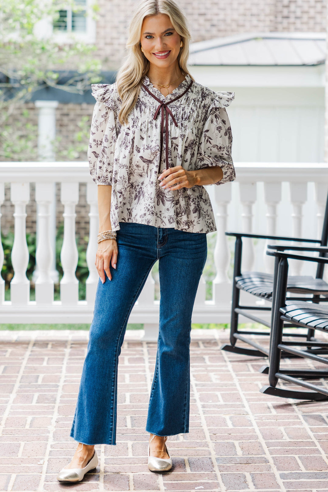 Natural Ease Brown Toile Blouse