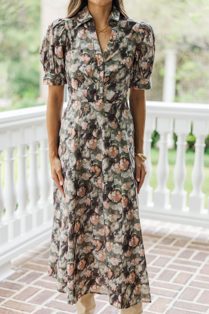 Miss Me Olive Floral Dress