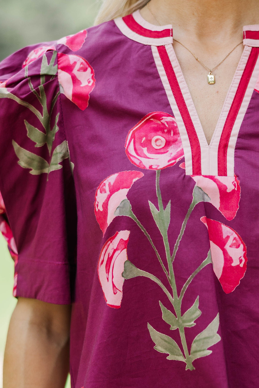 Petal and Poise Burgundy Floral Blouse