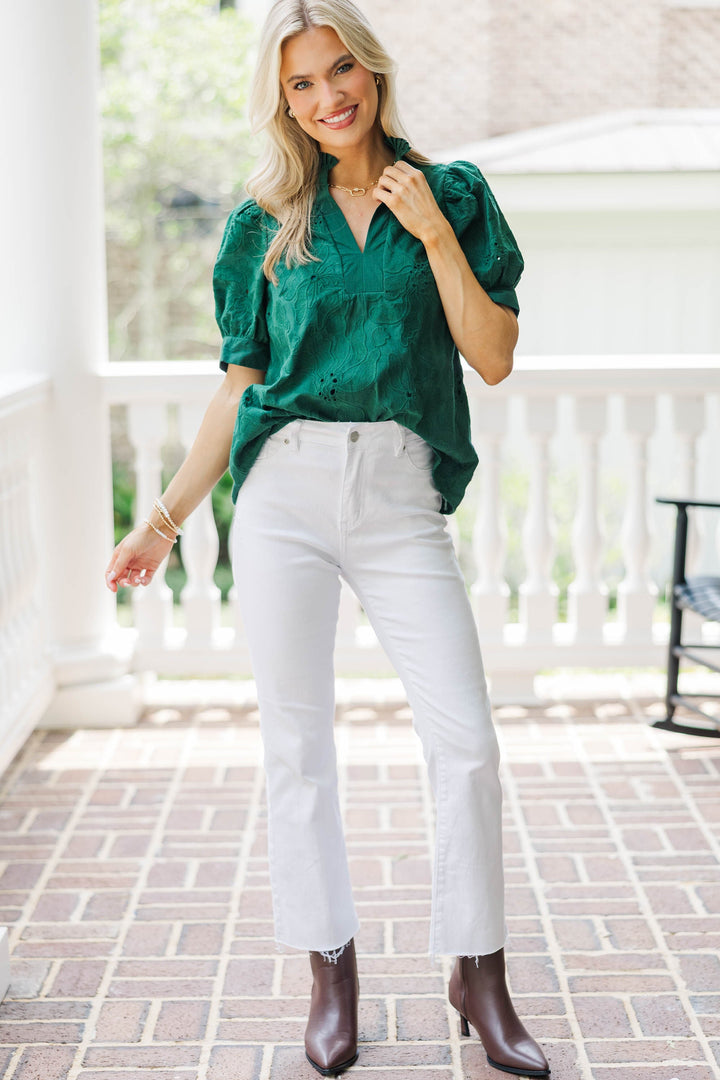 You Got Me Green Puff Sleeve Blouse