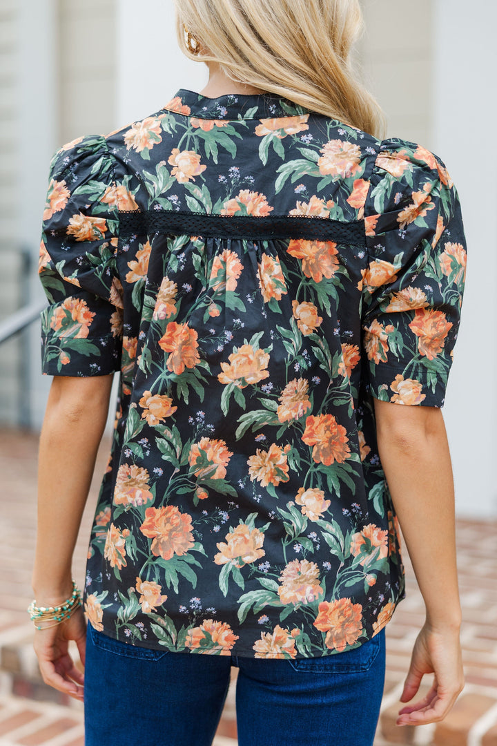 Certainly True Black Floral Blouse
