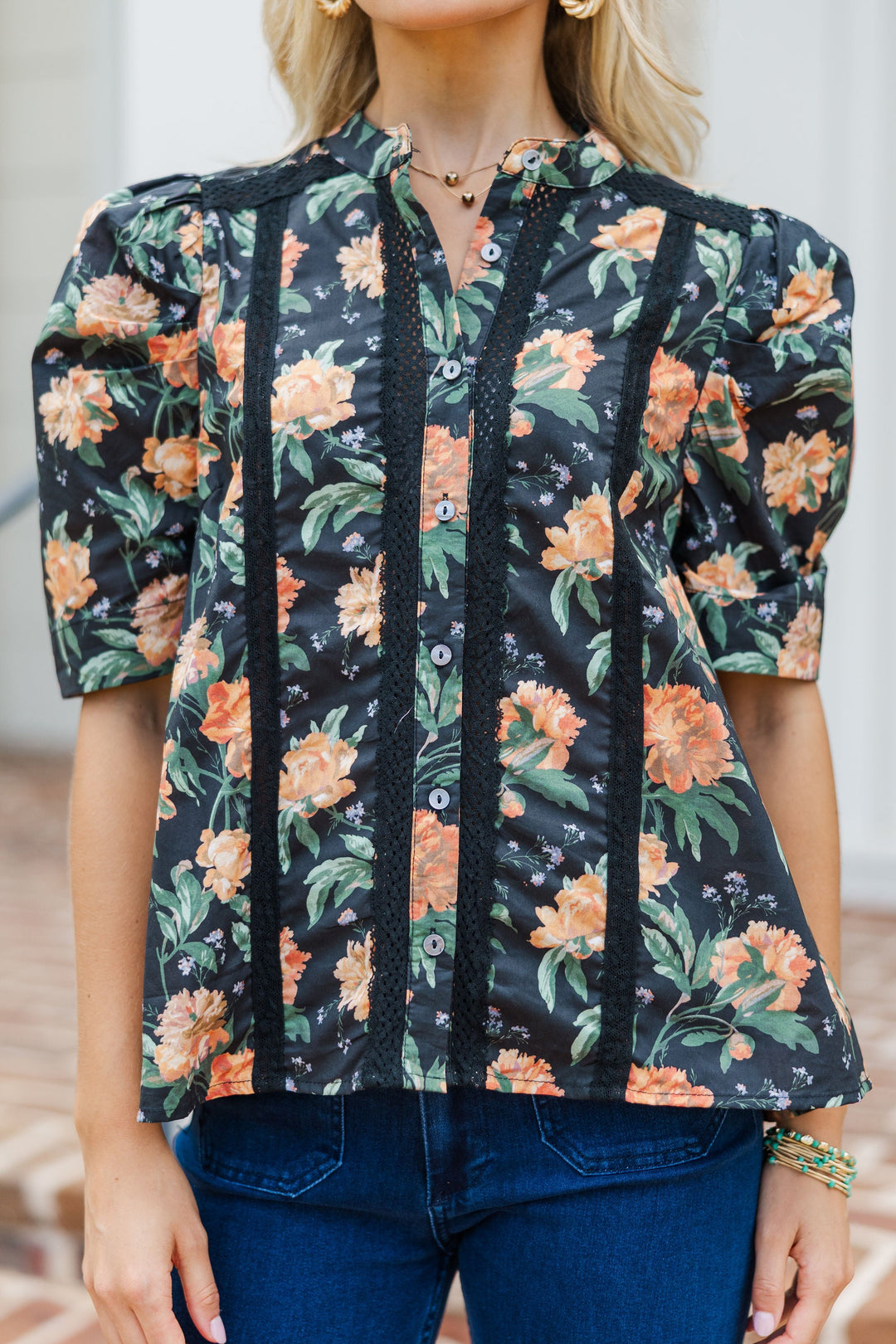 Certainly True Black Floral Blouse