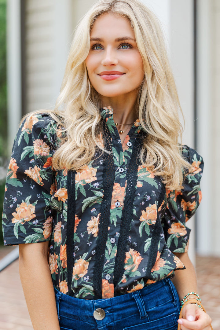 Certainly True Black Floral Blouse