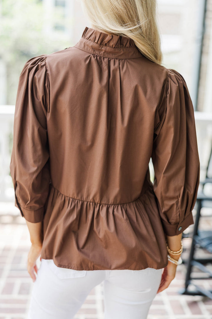 Let Me Know Brown L/S Blouse