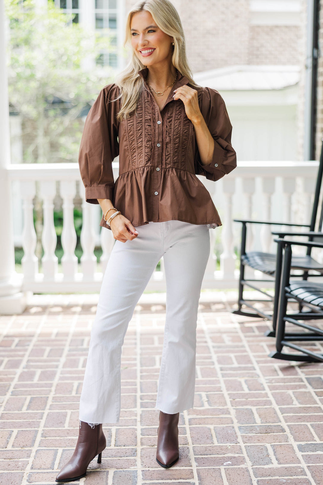 Let Me Know Brown L/S Blouse