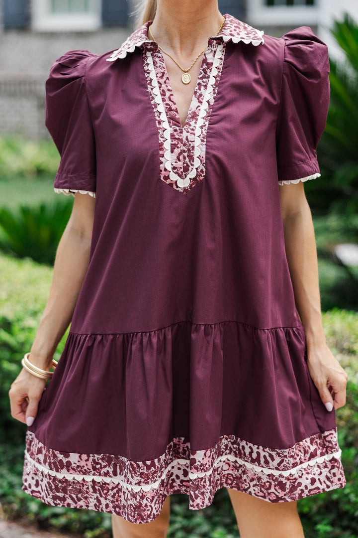 Touch Of Class Burgundy Collared Dress