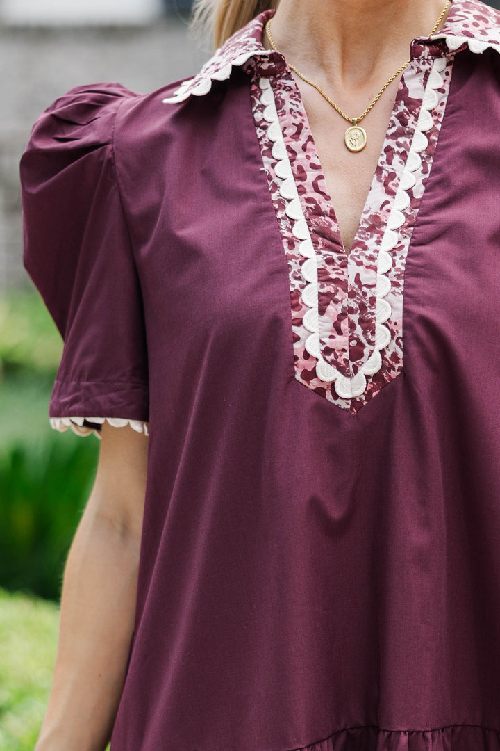Touch Of Class Burgundy Collared Dress