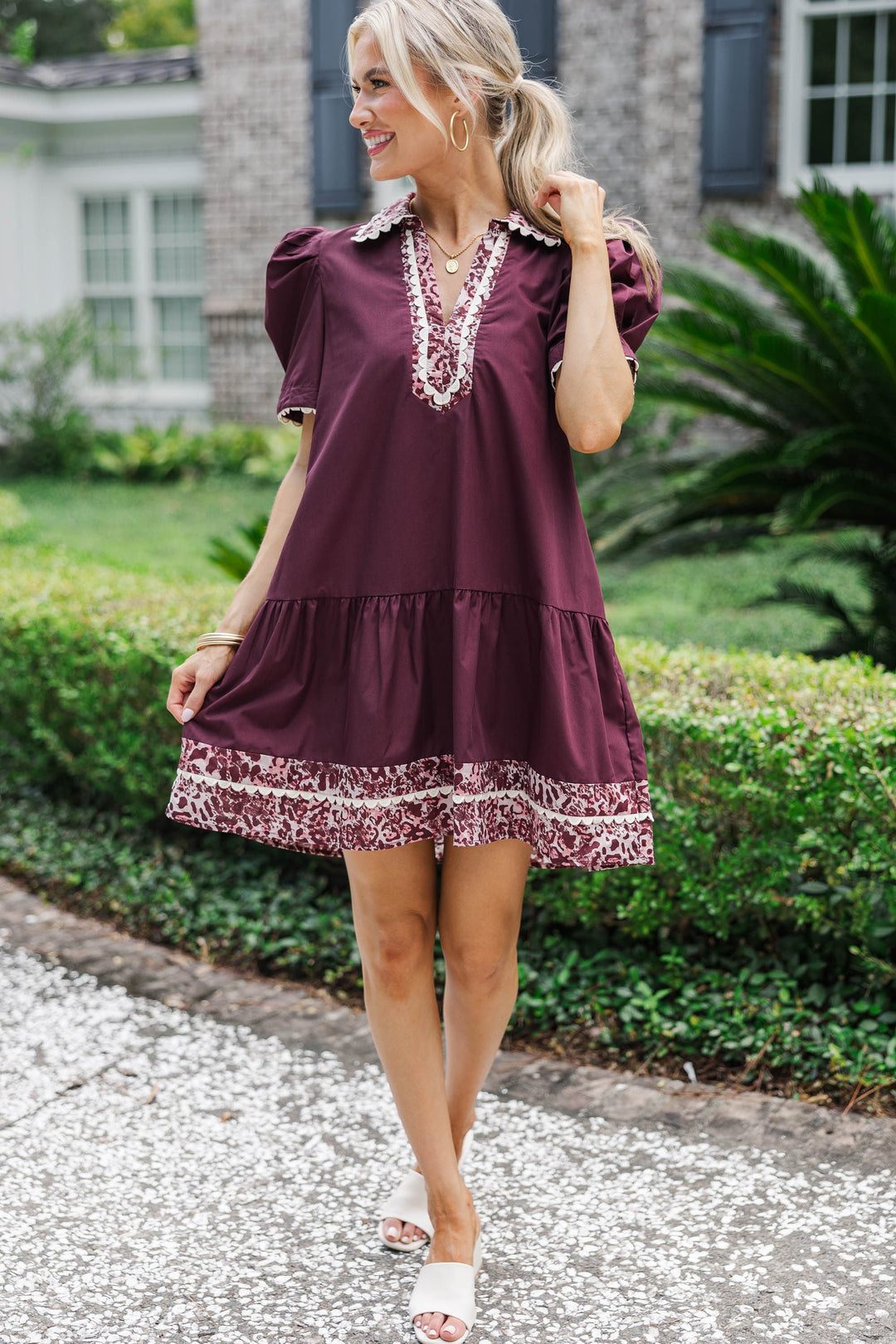 Touch Of Class Burgundy Collared Dress