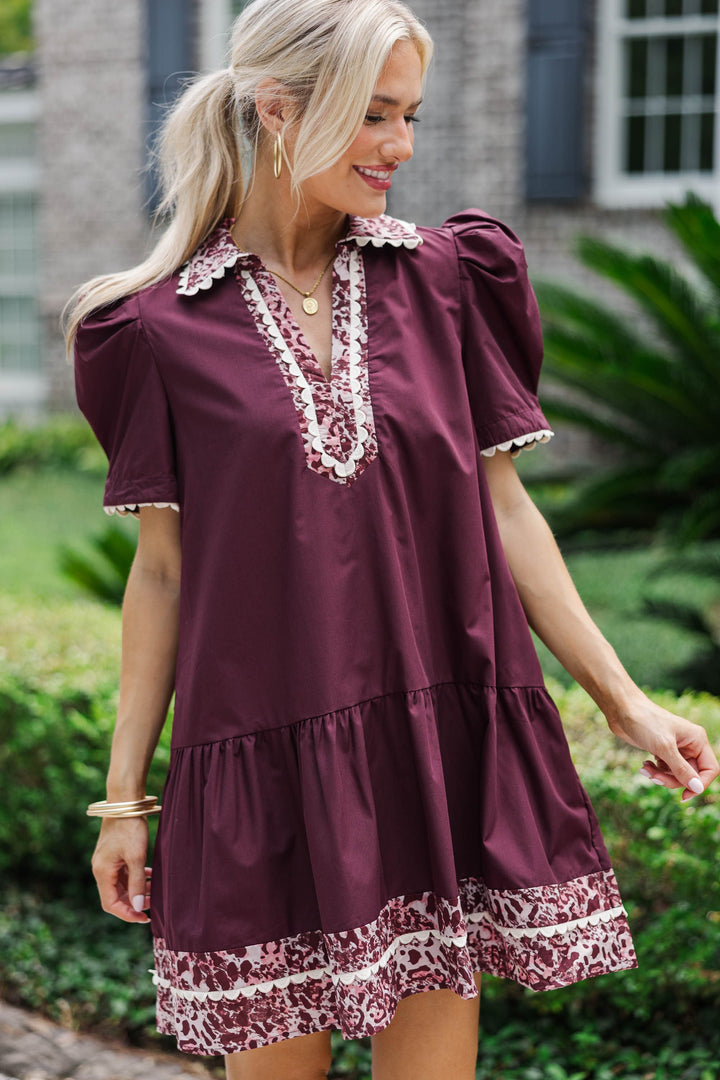 Touch Of Class Burgundy Collared Dress