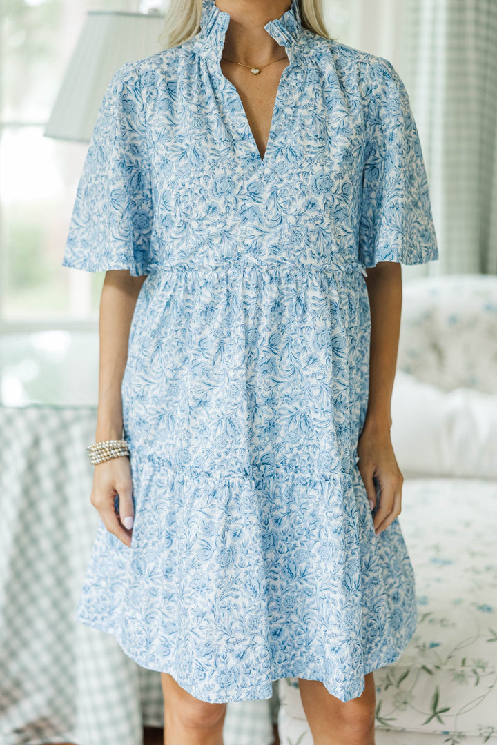 NURSING COLLECTION: Feeling Your Best Blue Toile Babydoll Dress