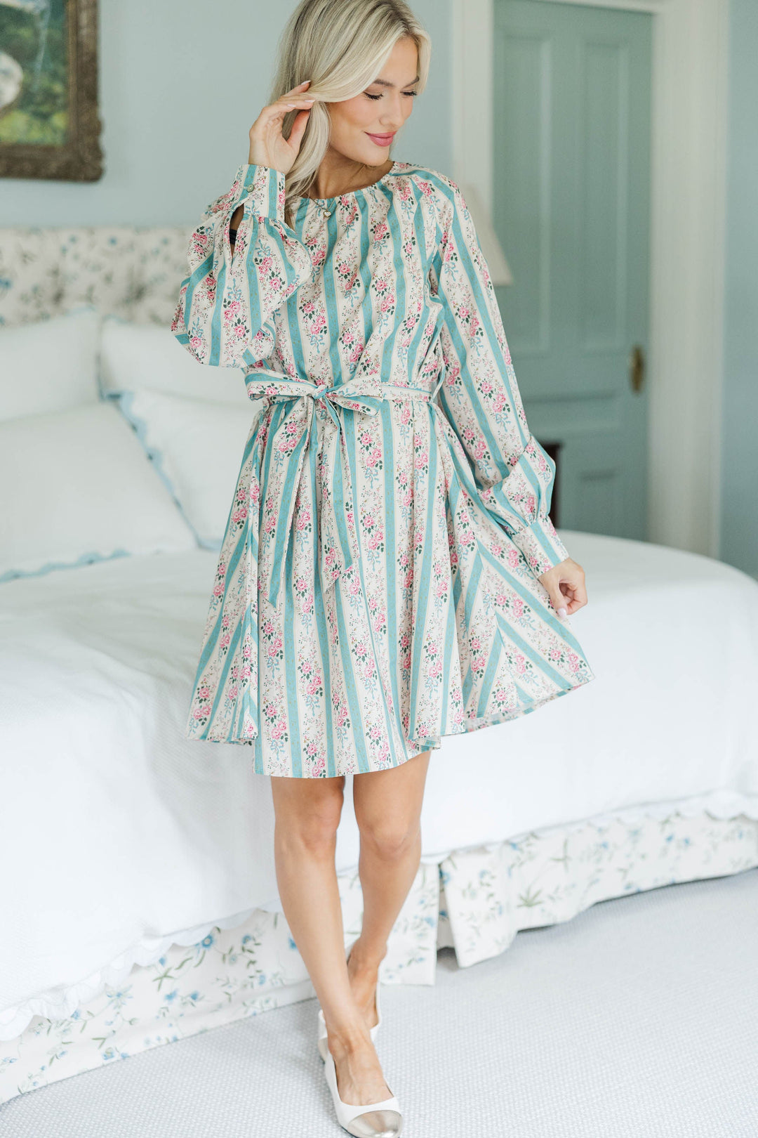 NURSING COLLECTION: In Your Love Blue Floral Tied Waist Dress