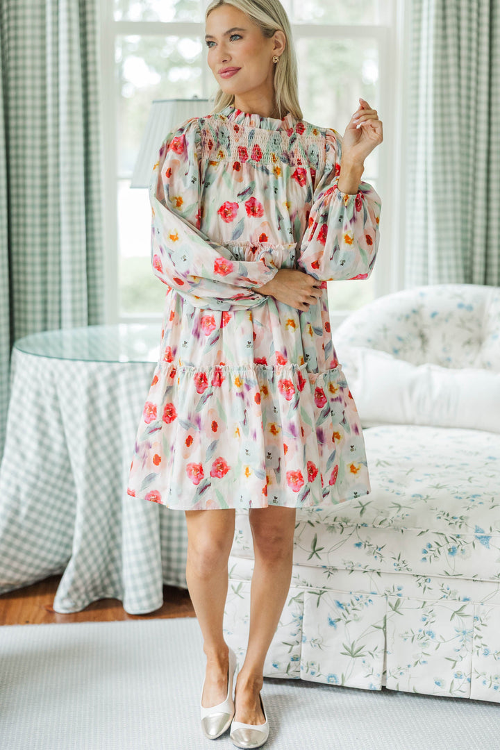 NURSING COLLECTION: Be Your Best Cream Watercolor Babydoll Dress