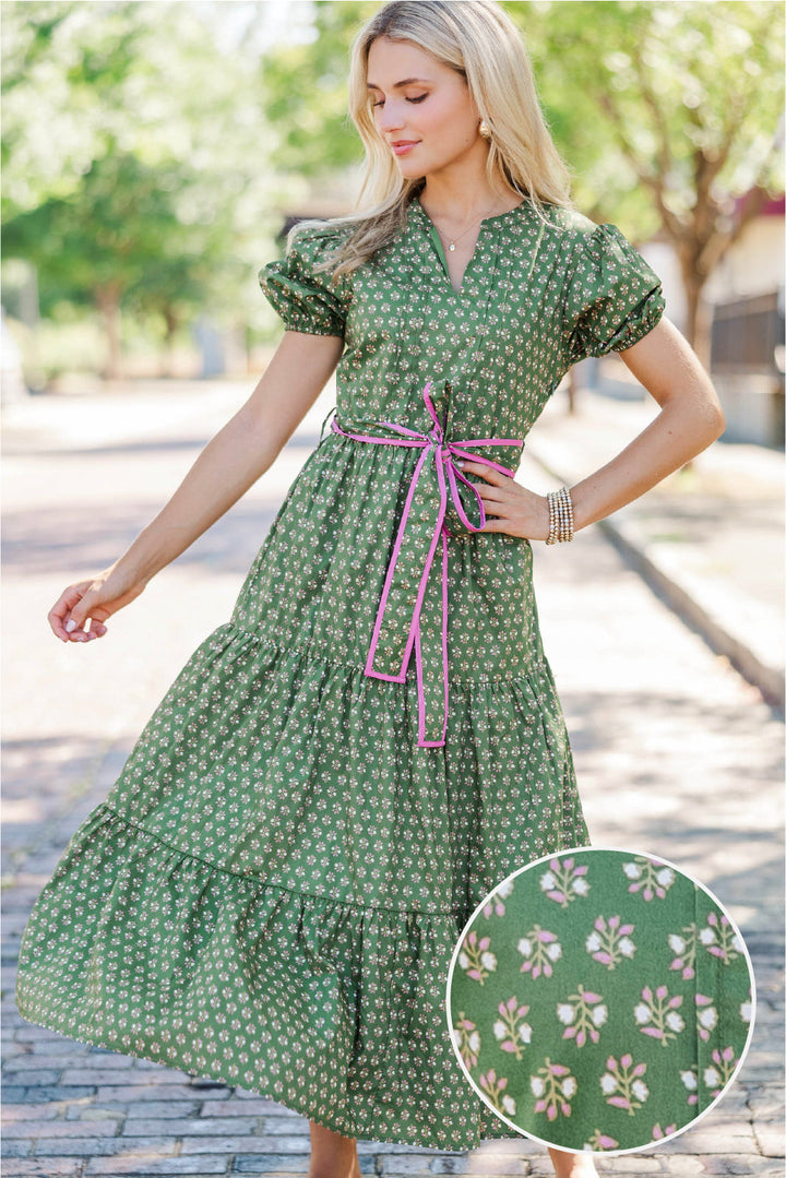 Chase The Day Olive Medallion Midi Dress