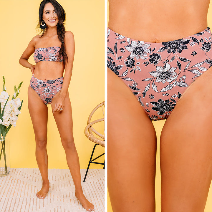 Summer Glow Mauve Pink Floral Bikini Bottoms